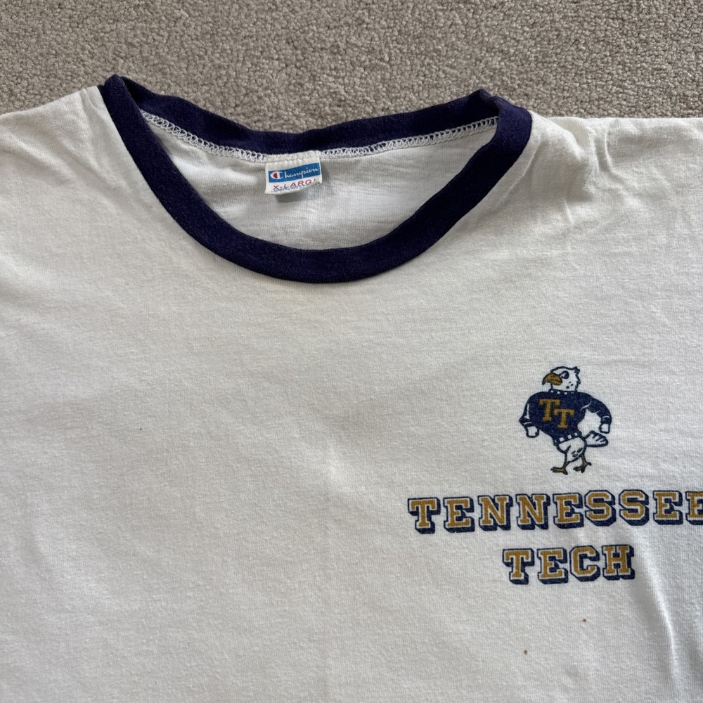Vintage 70s 80s Blue Bar Champion Tennessee Tech TTU Ringer T Shirt XL USA - Picture 11 of 16